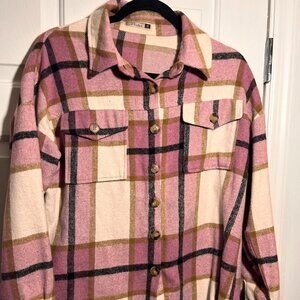 Womens Casual Shacket Long Sleeve Shirt Coat Boyfriend Button Down Plaid Flannel